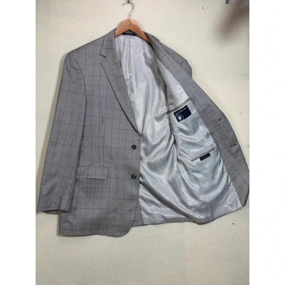 Hart Schaffner Marx‎ Mens 44L Houndstooth Blazer Sport Coat Blue Overcheck USA
